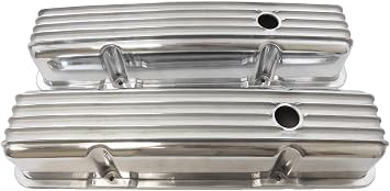 Racing Power Company R6181 Tall Finned Polished Aluminum Valve Cover for Small Block Chevy