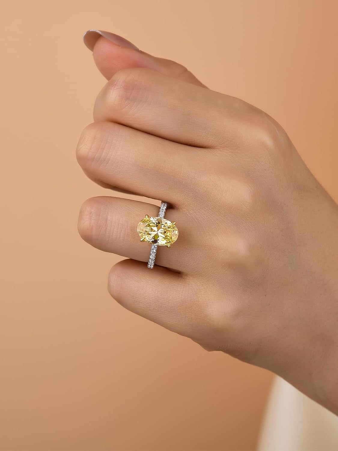 3.5CT Yellow/Pink Stone Oval Cut Engagement Ring, S925 Silver Promise Ring for Women - Image 3