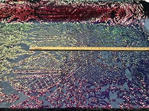 Black Iridescent Sequins on a 4 Way Stretch Nude Mesh Fabric Sold by The Yard.