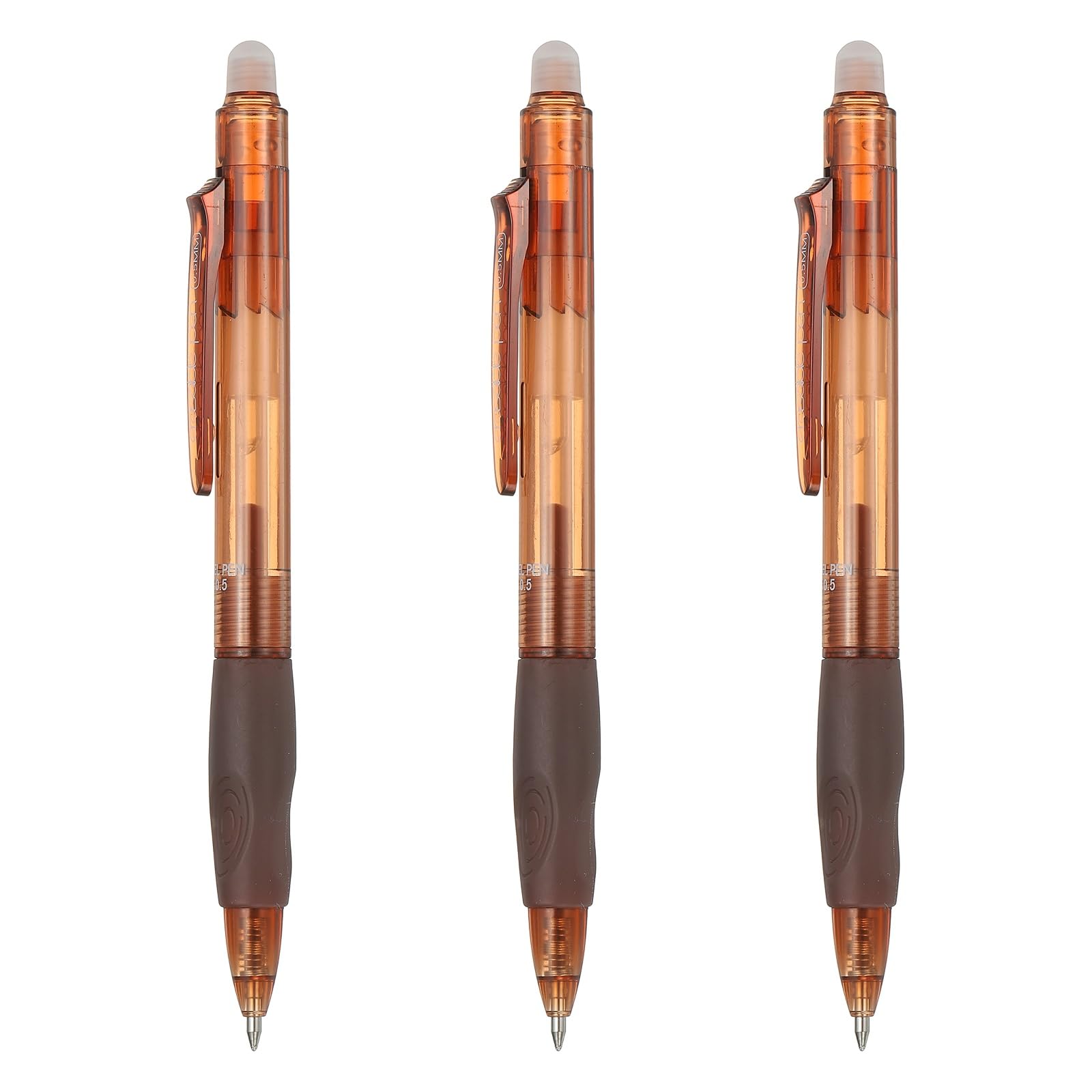 PATIKIL 3Pcs Erasable Gel Pens, 0.5mm Retractable Fine Point Heat Erasable Marking Pen Smooth Writing Fabric Markers for Sewing Drawing Writing Planner, Brown Ink