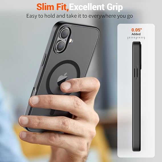 SUPFINE iPhone 16 için Manyetik Kılıf [MagSafe ile Uyumlu] [10 FT Askeri Sınıf Düşme Koruması] İnce Yarı Saydam Mat Darbeye Dayanıklı Parmak İzi Önleyici Telefon Kılıfı, Siyah