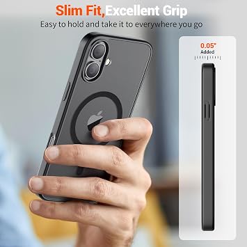 SUPFINE iPhone 16 için Manyetik Kılıf [MagSafe ile Uyumlu] [10 FT Askeri Sınıf Düşme Koruması] İnce Yarı Saydam Mat Darbeye Dayanıklı Parmak İzi Önleyici Telefon Kılıfı, Siyah