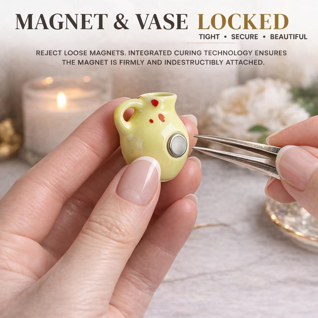 Hand-Blown Mini Vase Magnets for Fridge, Set of 10 Artisan Glass & Ceramic Bud Vases, Each One Unique, Tiny Garden Decor Gift for Mom, Teachers & Coworkers