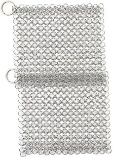 8 * 8in/20.3 * 20.3cm Square Cast Iron Scrubber, 316 Stainless Steel Scrubber Steel Wool Scrubber, Chain Mail Scrubber Cast Iron for Cleaning Dishes, Stock Pots, Cast Iron Skillets