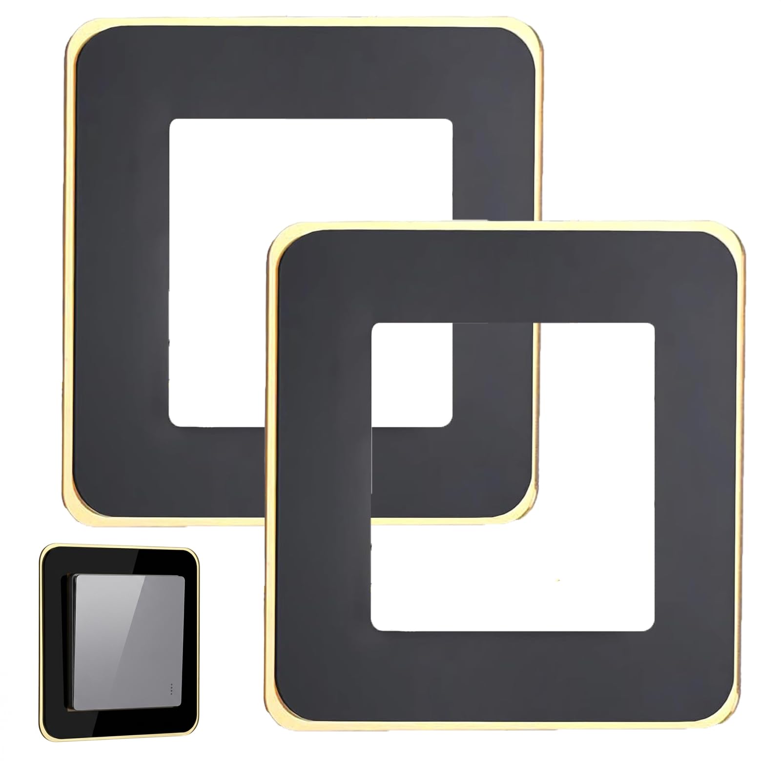 2 Pcs Light Switch Surround, PVC Switch Cover Plate, Self Adhesive Socket Surround 86x86 mm86 mm, Decorative Black Wall Switch Frame for Home Office Living Room Bedroom (Black)