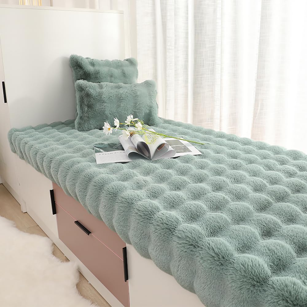 Custom Soft Plush Bay Window Mat, Non-Slip Bay Window Cushion Pad, Windowsill Pad,Bench Cushion Cover for Indoor Tatami Sofa Bedroom Living Room, Green, 27.55 X 59.05 Inch/70 X 150 cm