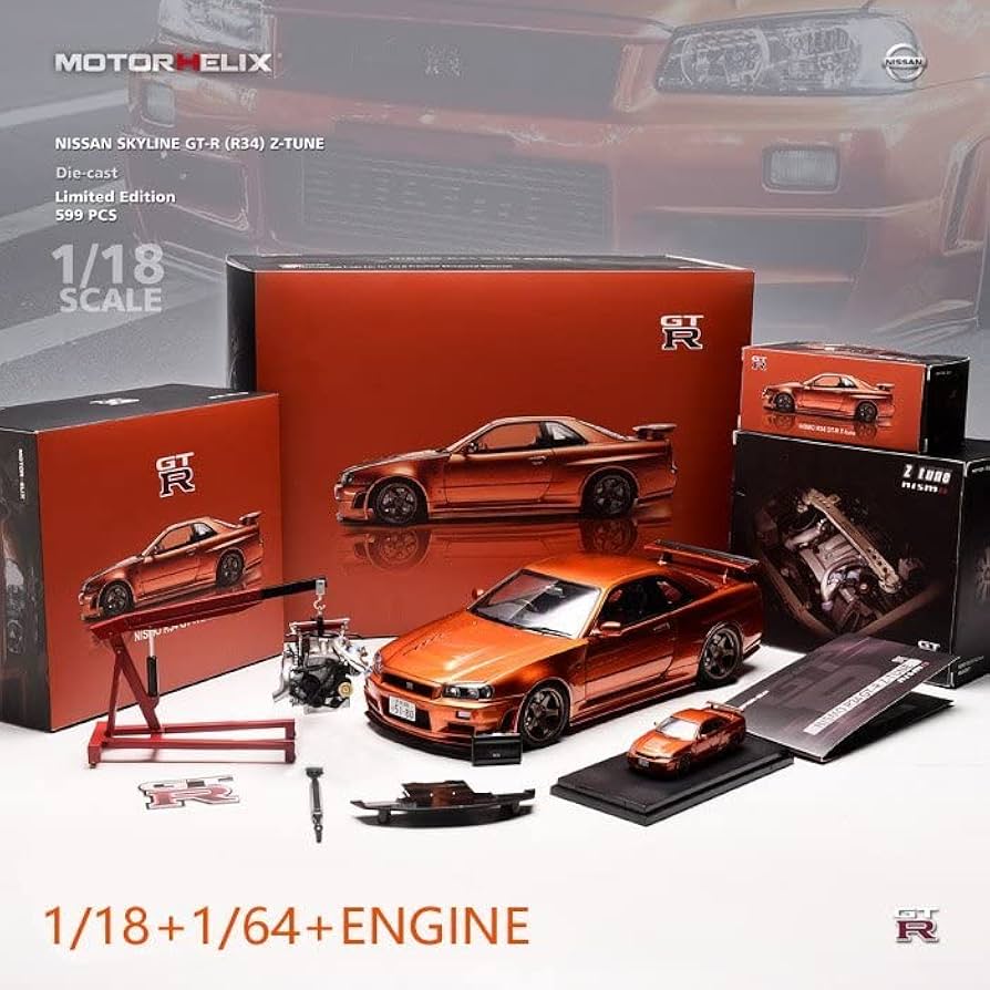 MOTORHELIX 日産 スカイライン GTR R34 1/18 Amazon | Engine Version MotorHelix 1/18 + 1/64 日産 GTR R34