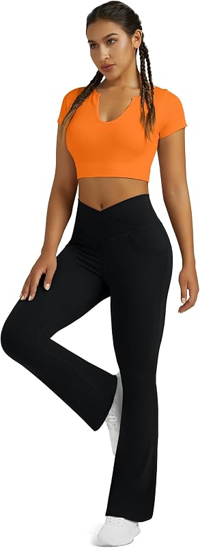 Yoga Pants for Women Flare Leggings with Pockets Crossover Yoga Leggings image 6