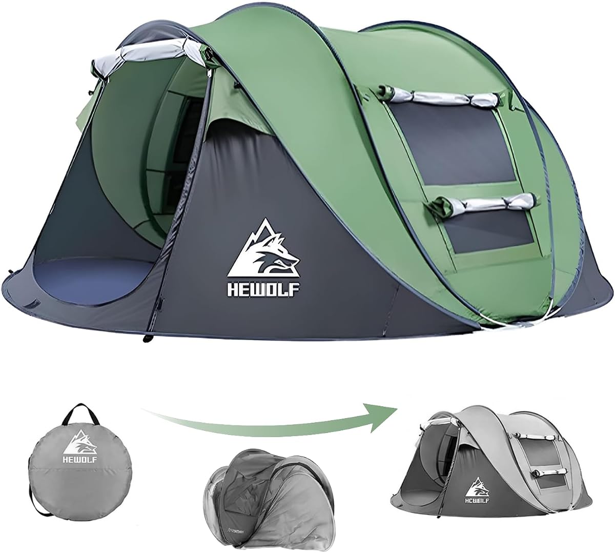 Tienda de campaña emergente Hewolf para 2/4 personas, fácil configuración instantánea, impermeable, tienda familiar automática para acampar, hacer senderismo y viajar