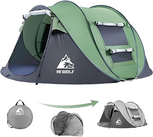 Hewolf 2/4 Person Pop Up Camping Tent,Instant Easy Setup,Waterproof,Automatic Family Tent for Camping,Hiking & Traveling