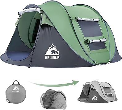 Hewolf 2/4 Person Pop Up Camping Tent,Instant Easy Setup,Waterproof,Automatic Family Tent for Camping,Hiking & Traveling