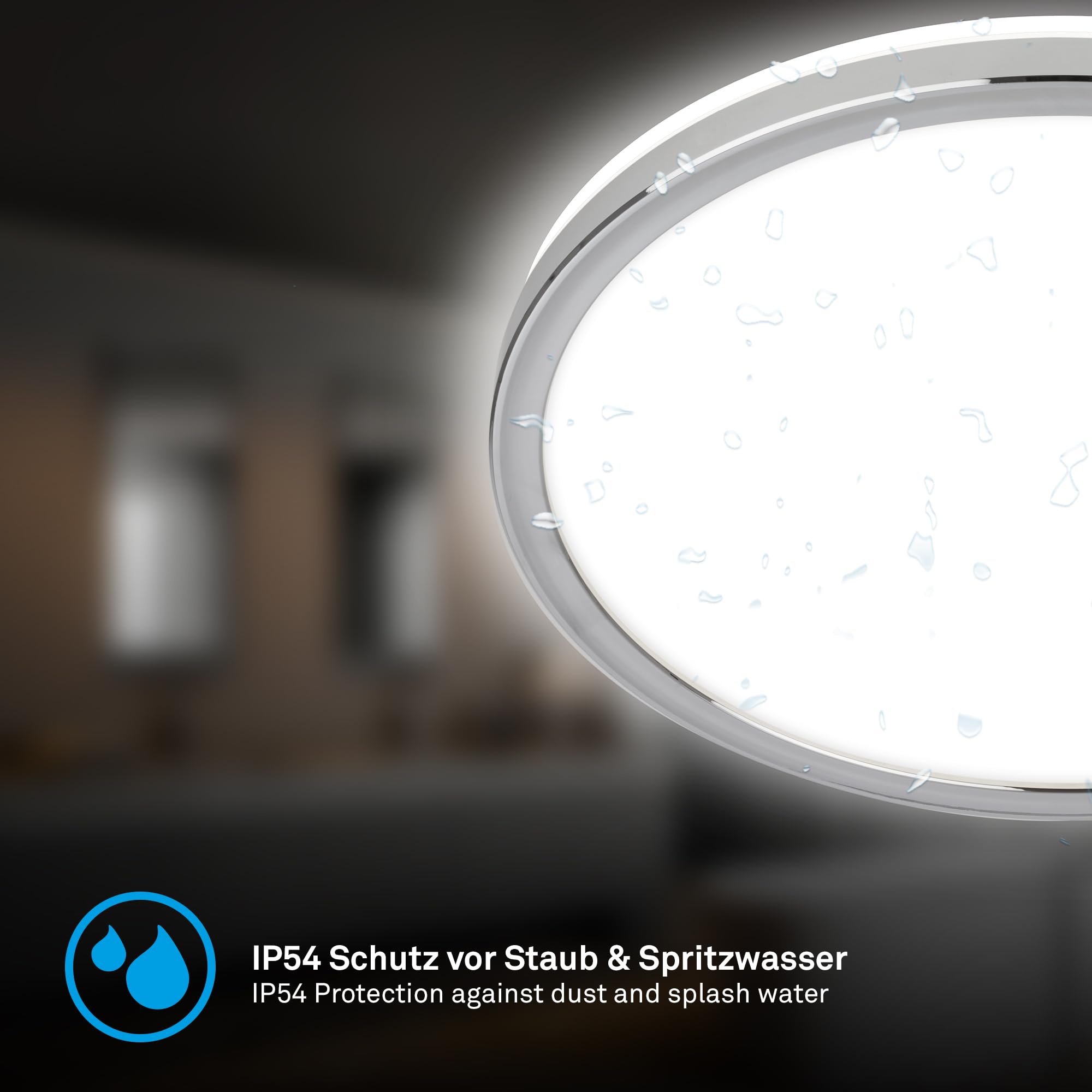 BRILONER - Plafon led techo baño con luz indirecta, IP54 protección contra polvo y salpicaduras de agua, lampara techo, lampara baño techo, plafones para techo led, 29,3x2,8 cm, cromo