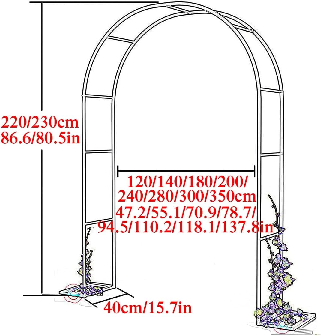 Metal Rose Arch Large Garden Arch for Outdoor Patio Backyard Climbing Plants Wedding Decorations Weather Resistant Rose Arbor Stable Garden Arch(Black,120x220cm)
