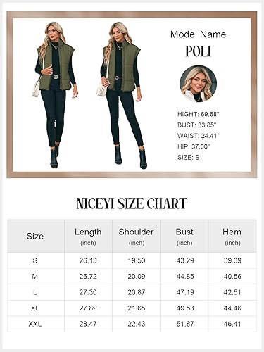 Miniatura 6 de Niceyi Women's Quilted Puff Vest Short Sleeve Zipper Waistcoat Outerwear Padded Jacket Winter Coat with Pockets