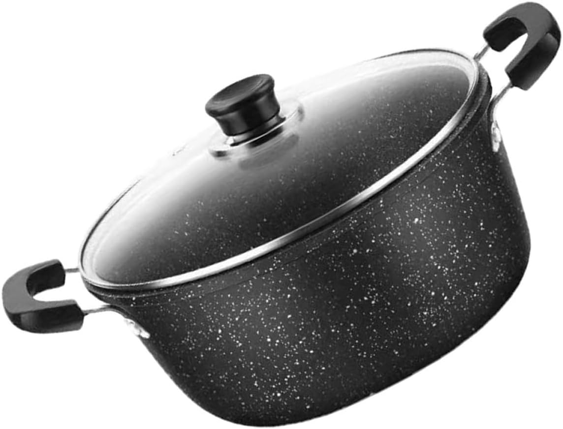 Zerodeko Metal Soup Pot with Lid, Nonstick Maifan Stone Coating, Double Handle Stockpot for Soup, Stew, and Porridge Cooking, Induction Compatible Kitchen Cookware