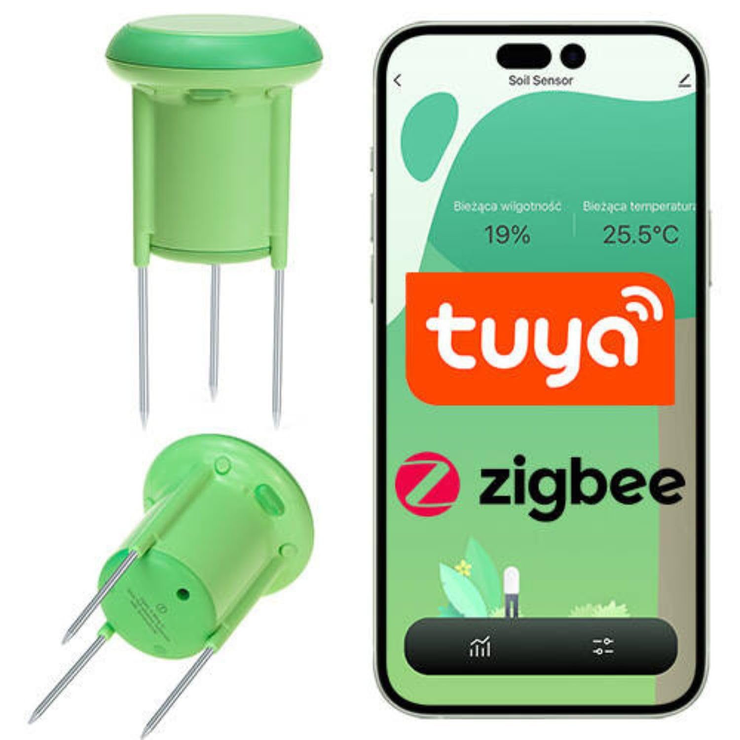 Sone Smart One intelligenter ZigBee-Bodensensor für Tuya App – misst Bodenfeuchtigkeit & Temperatur, IP66 wasserdicht, Smart Szenen & Alarm, Gartenbewässerung, 5–60 Min Intervall, 30 m Reichweite