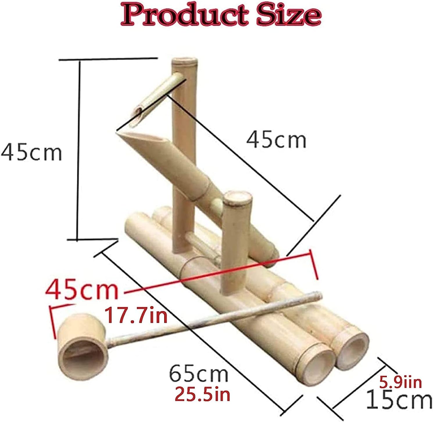 Bamboo Fountain Japan Garden Waterfall Outdoor Water Fountain with Pump,Waterscape for Pond Fish Tank Courtyard,65CM