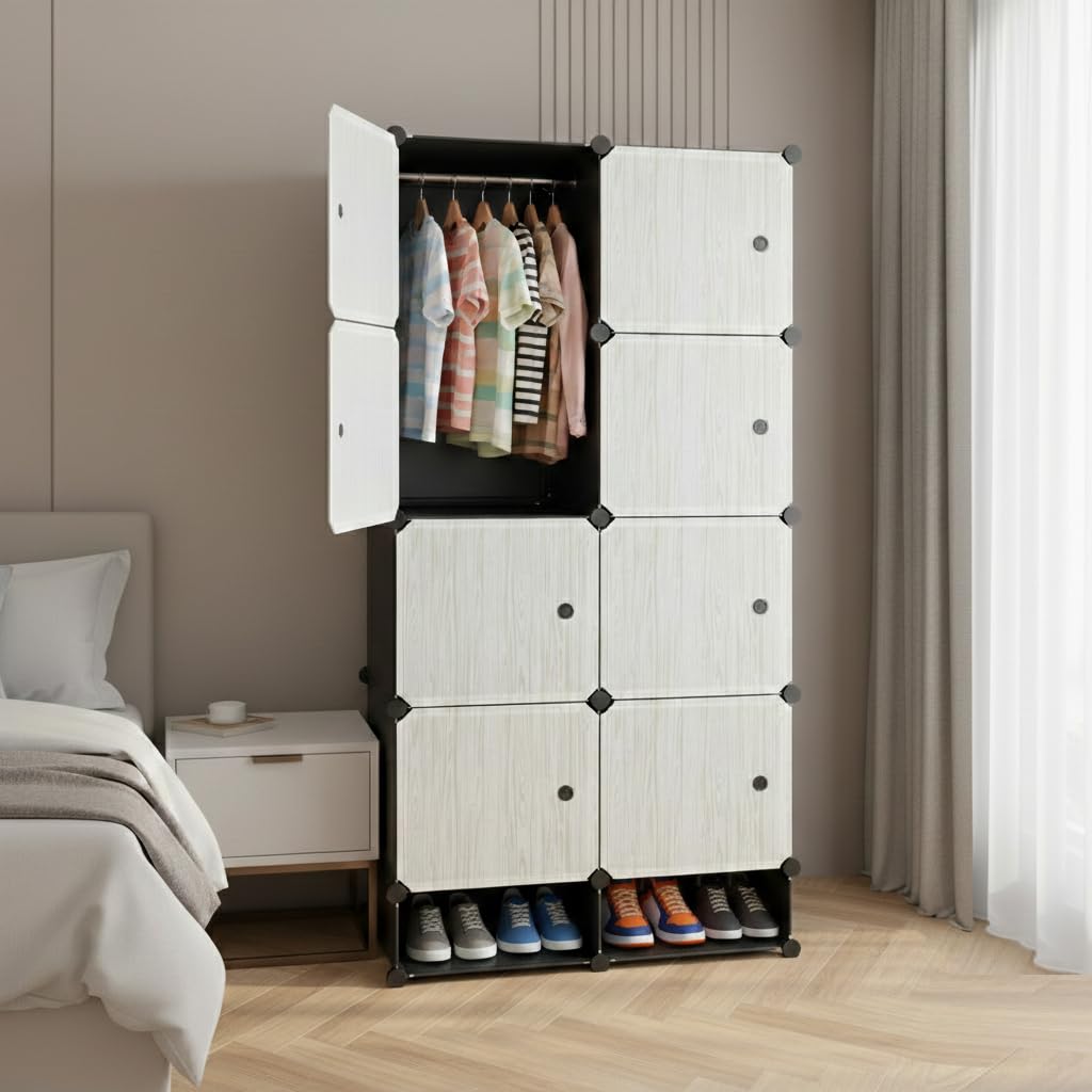 KRISHYAM® 8 Box Collapsible Wardrobe Organizer with Doors & 2 Shoe Box Storage, DIY Closet Cabinet for Clothes, Shoes, Toys, Books, Bags & Bedroom Storage-image-38