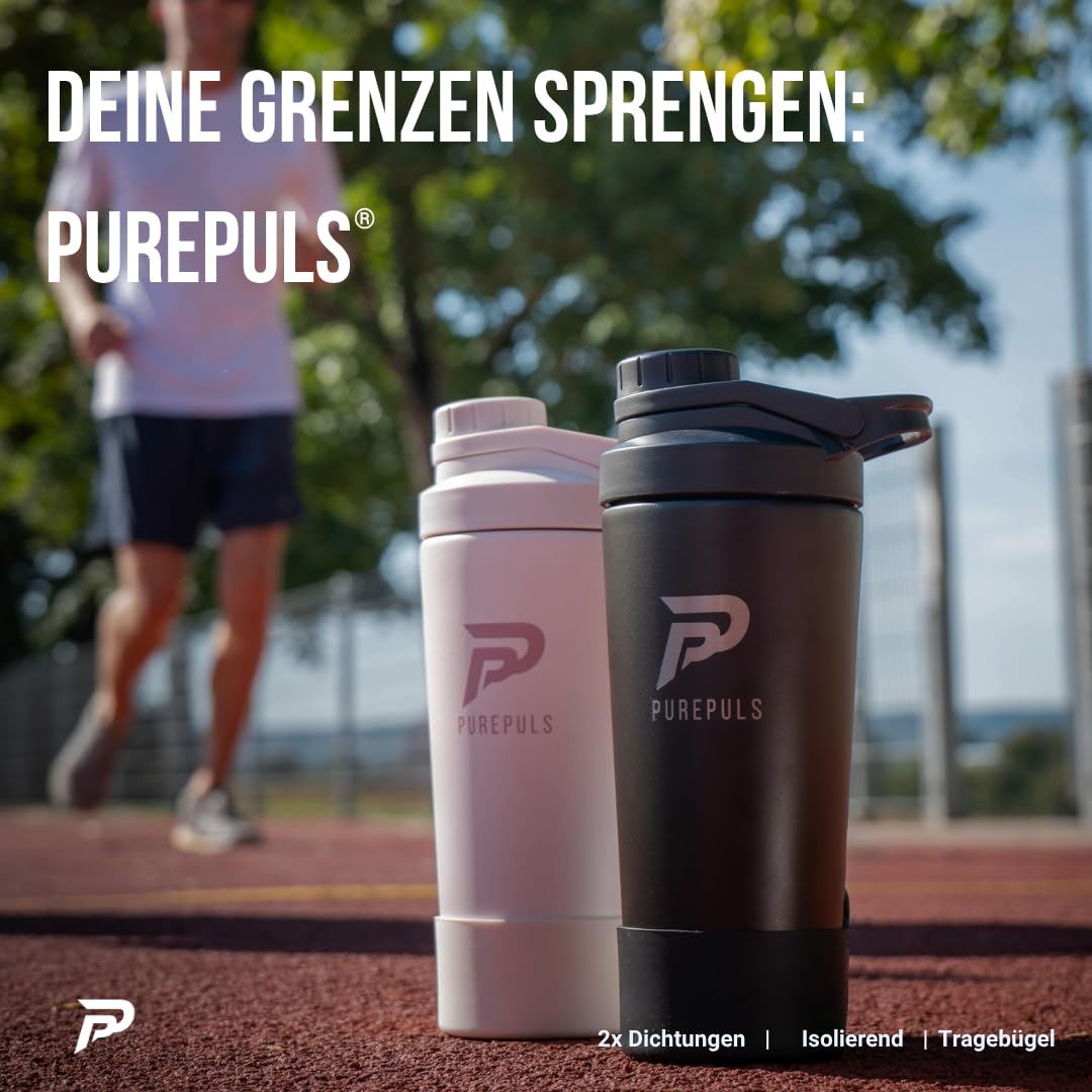 Protein Shaker Edelstahl 750 ml Schwarz — Doppelwandig Isoliert, Auslaufsicher mit Schraubverschluss, Mix-Ball inklusive & Frucht-Infuser, 304 Edelstahl, BPA-frei, Spülmaschinenfest (45°)