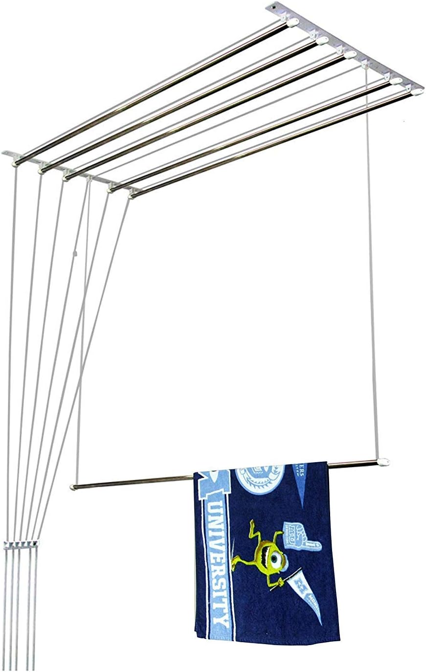 Deluxe Heavy Duty Stainless Steel Ceiling Hanger/Ceiling Cloth Drying Stand (6 Pipe X 4 Feet) with UV Protected Nylon Ropes Rust Proof Individual Dropdown (NRI 4 Feet 012