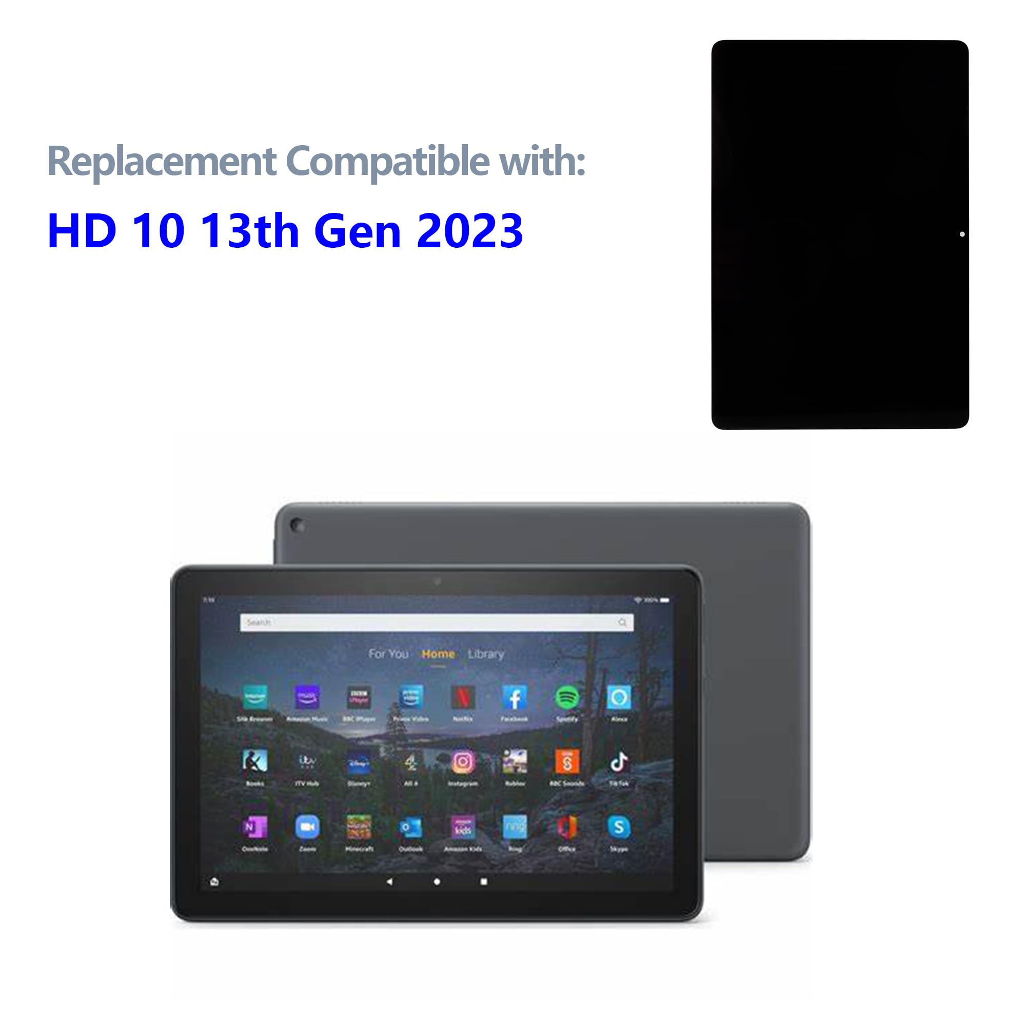 Ersatz LCD Display für Fire HD 10 13th Gen 2023 Tablet (Schwarz Ohne Rahmen) LCD Display Touchscreen Digital Assembly + Werkzeugsatz