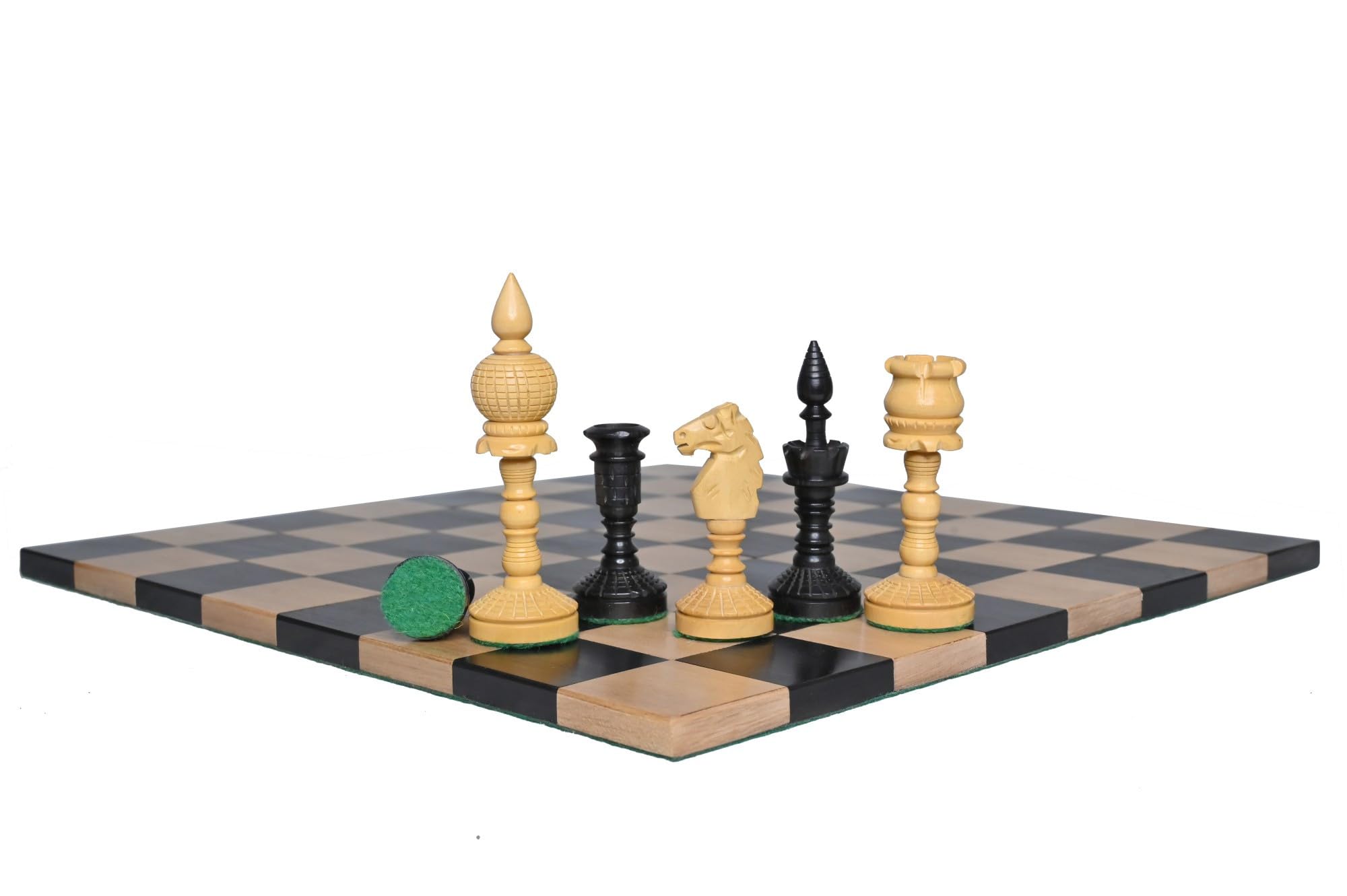 Pezzi di scacchi artistici della serie inglese da 9,4 cm | Scacchi vintage intagliati a mano in legno di ebano | Pezzi di scacchi di lusso