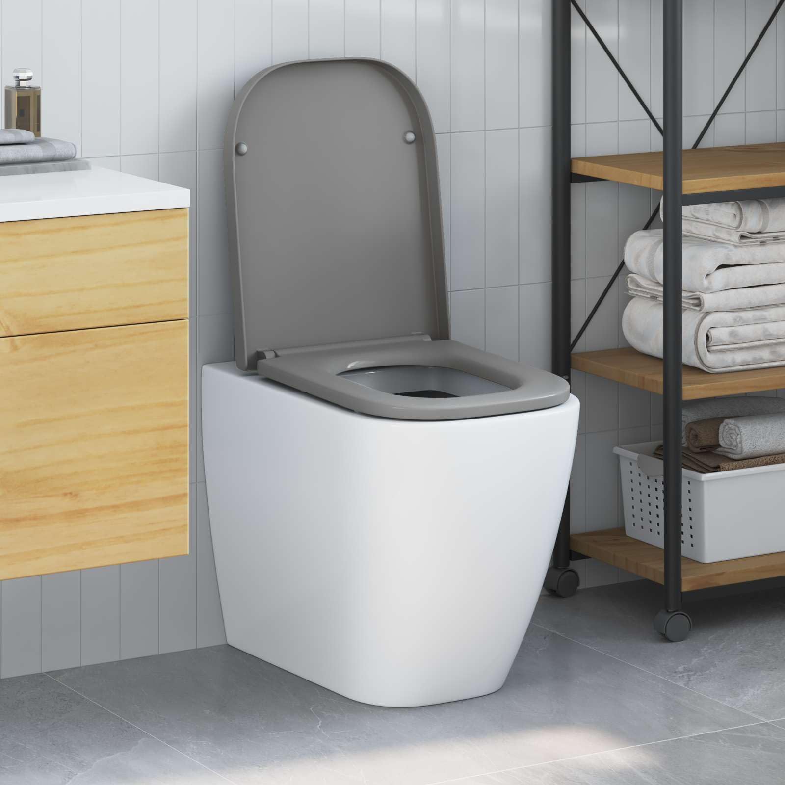 Asiento de inodoro gris 47,5 x 35 x 3,6 cm de Duroplast con descenso automático para inodoro, tapa con bisagra, renovación de baño