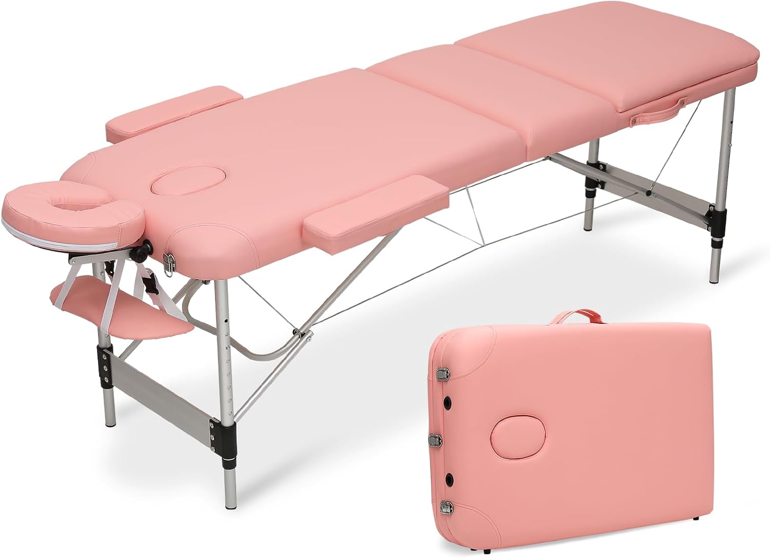 Magshion 82 Massage Table, 3 Folding Portable Massage with Carry Case, Aluminum Alloy Frame Foldable Massage Table, PVC SPA Bed, Pink
