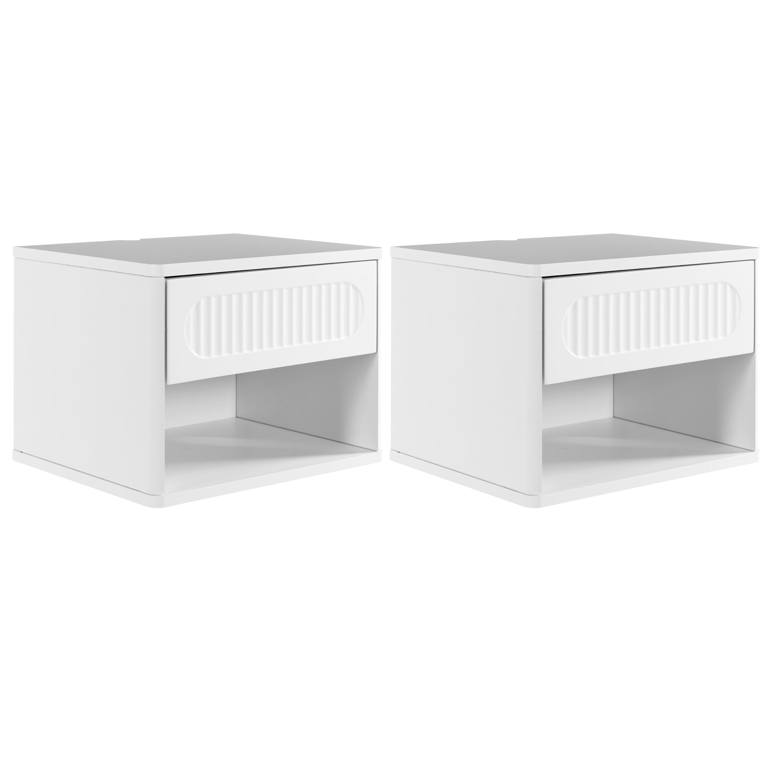 Nachttisch Hängend 2er Set, Nachtschrank Holz, Schwebendes Wandregal, Seitentisch Kleiner Moderner mit Schublade & Offener Raum für Schlafzimmer Wohnzimmer, Weiß