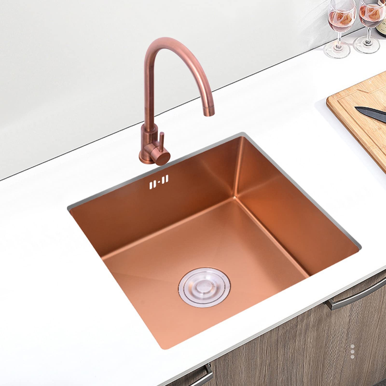 WIQUYBML Square Sink Middle Island Handmade Large Single Kitchen with Curved Faucet Balcony Under The Counter (Color : Rose Gold, Size 45 * 21cm)