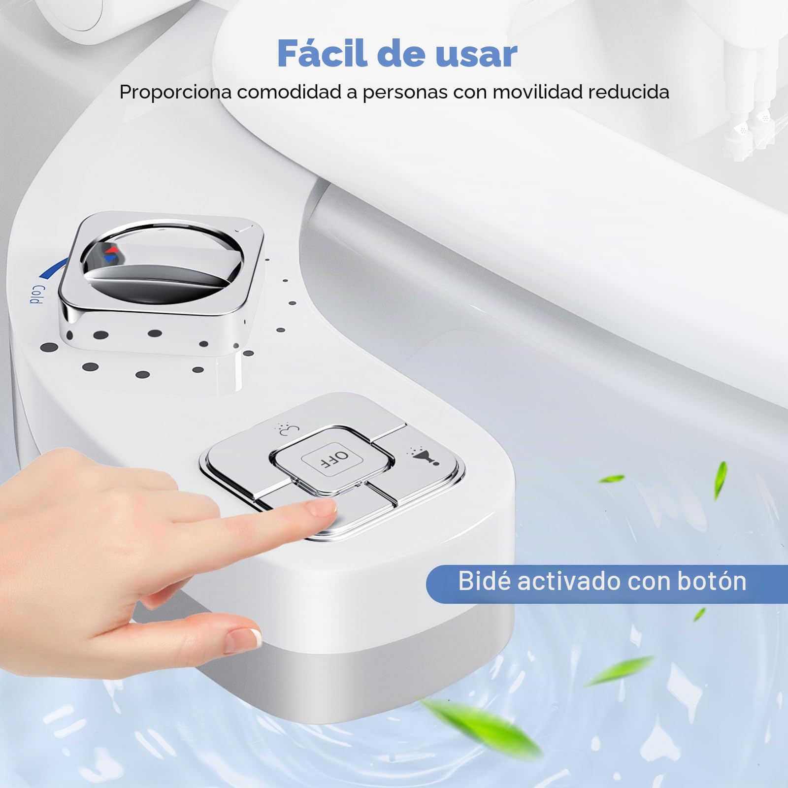 Bidet para WC, Potuem Accesorio No Eléctrico para Bidé con Boquillas Dobles Retráctiles, Presión de Agua Ajustable, Agua Fría y Caliente Bidet Attachment