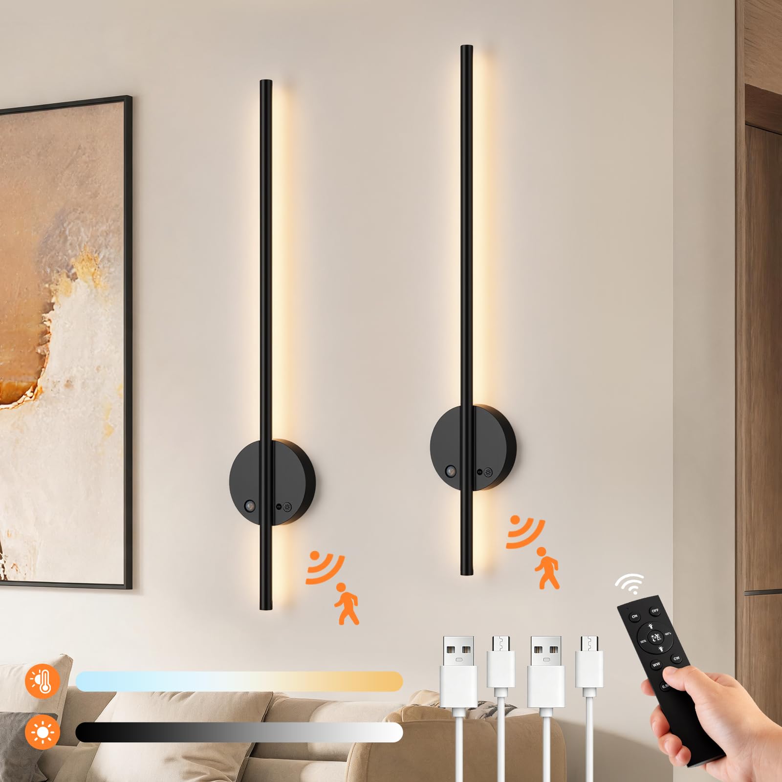 Leselux Battery Operated Wall Light with Motion Sensor, No Drilling, 2 Pack