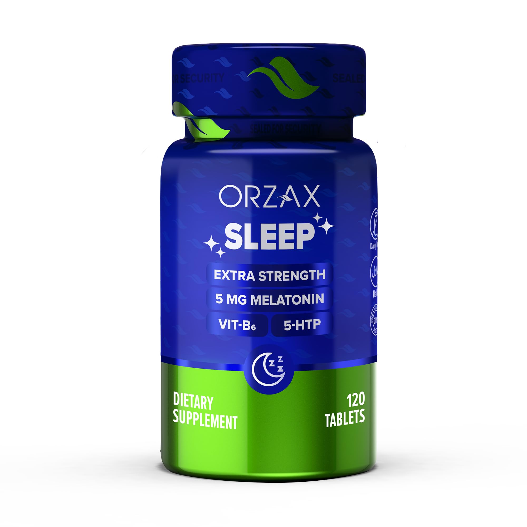 ORZAX Sleep - Melatonin 5 mg, Vitamin B6 & 5-HTP Supplement - Restful Sleep Vitamins for Adults (120 Tablets)