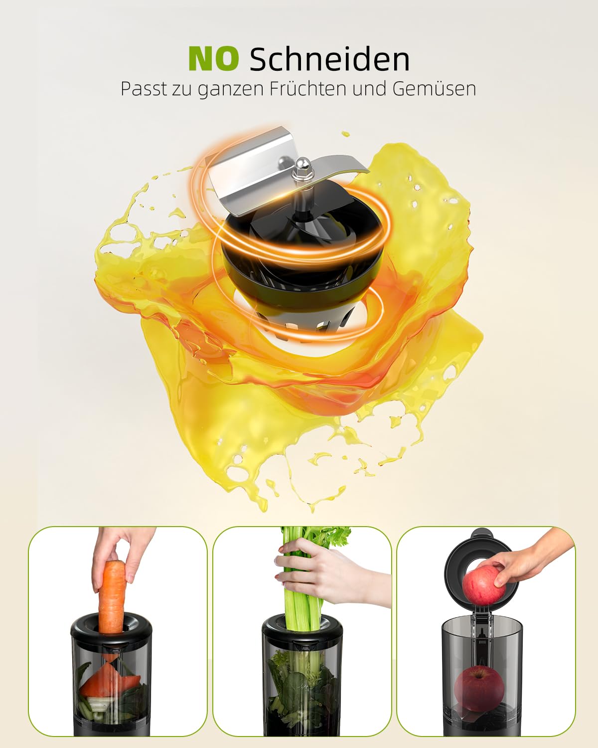 TUUMIIST Entsafter Slow Juicer mit 120 MM kleinem Einfüllschacht, Entsafter Gemüse und Obst Testsieger - Kompakter Saftpresse für den Persönlich, Leicht zu Reinigen, Hohe Saftausbeute