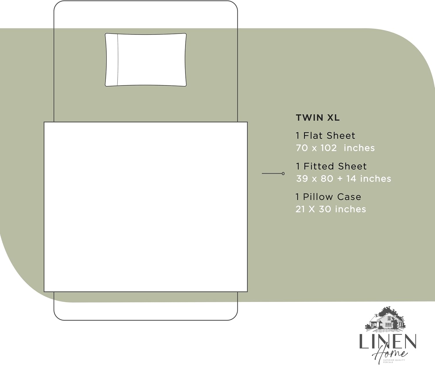 Linen Home 100% Cotton Percale Sheets Twin XL Size, Sage, Deep Pocket, 3 Pieces Set - 1 Flat, 1 Deep Pocket Fitted Sheet and 1 Pillowcase, Crisp Cool and Strong Bed Linen - Image 6