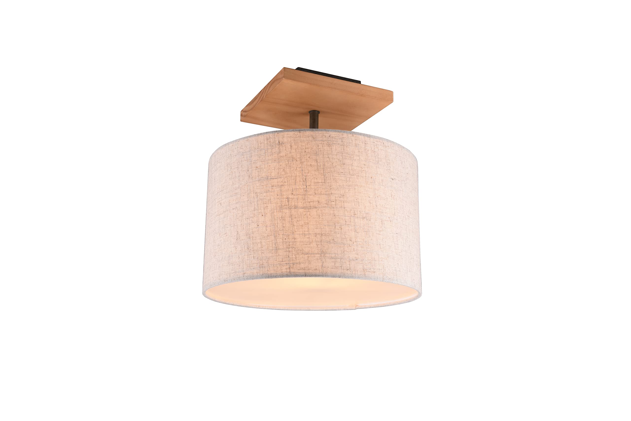 Emil Deckenleuchte, Deckenlampe mit Stoffschirm beige, Baldachin aus Holz Pinie und nickel antik Metall, exkl. E14 max. 60 Watt Leuchtmittel, Höhe: 36 cm