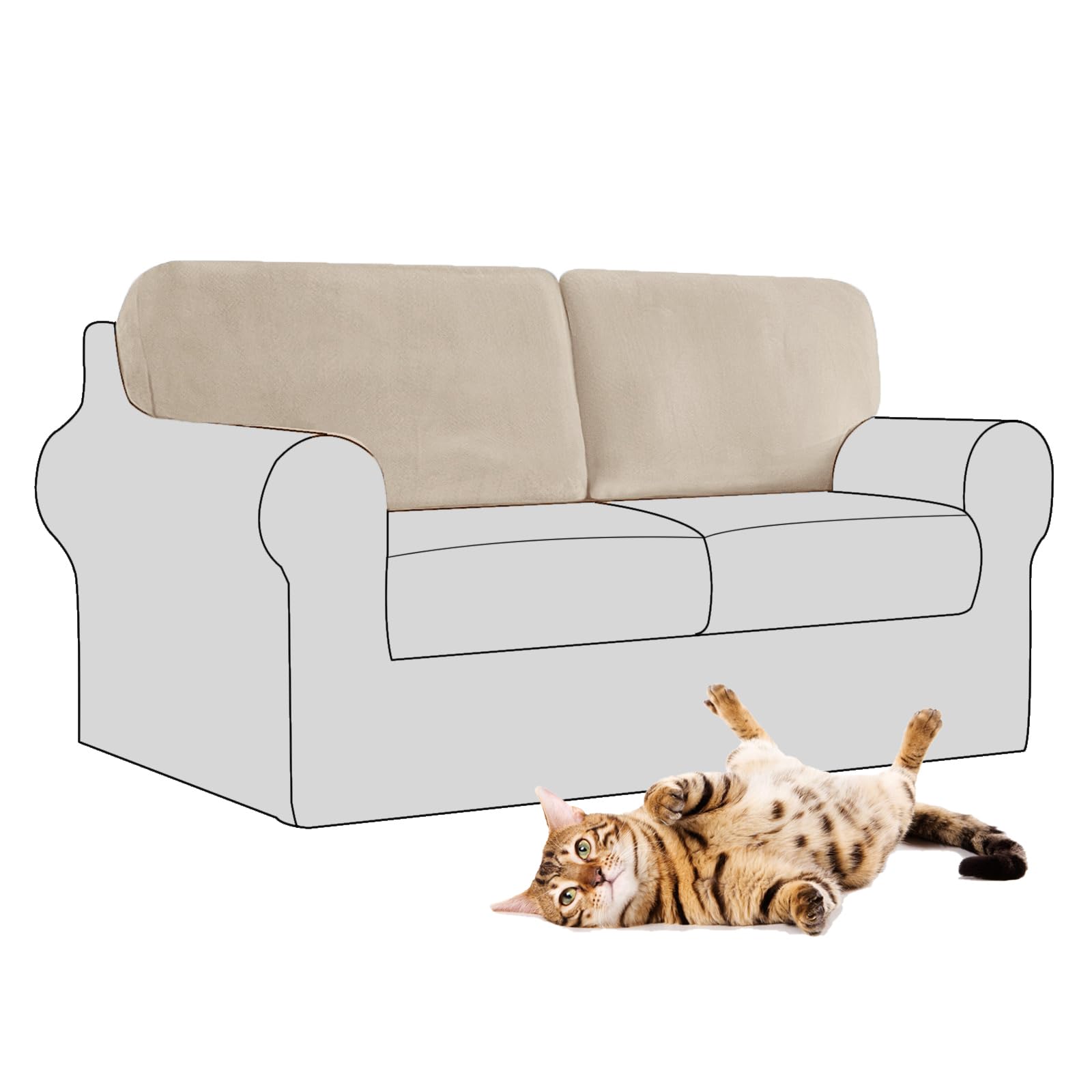 SYLC Stretch Velvet Sofa Backrest Cover, Back Cushion Covers Non-Slip Sofa Cushion Slipcovers for Couch Chesterfield Caravan RV Dinette (Natural,2 pcs Square M)