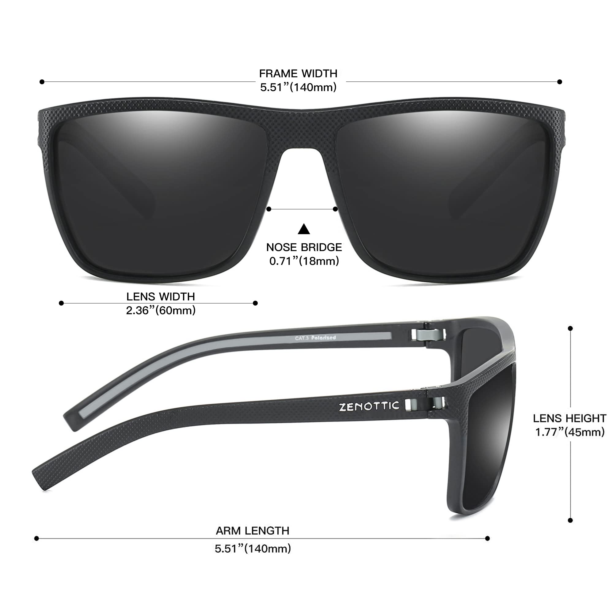 ZENOTTIC Occhiali da sole polarizzati uomo leggero TR90 montatura UV400 protezione occhiali da sole quadrati