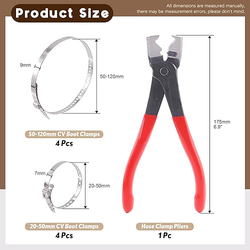 Miniatura 2 de 9 alicates de abrazadera de manguera con kit de abrazadera de arranque CV, pequeño y grande, de acero inoxidable, universal, ajustable, eje de