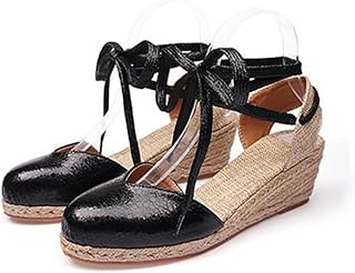 Generic Women's Closed Toe Espadrille Wedge Sandals with Lace Up Ankle Strap
