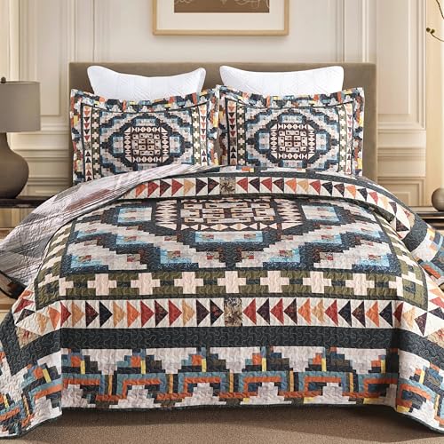 MarCielo 3 Pcs Southwestern Lightweight Quilt Bedspread Set Maze B198