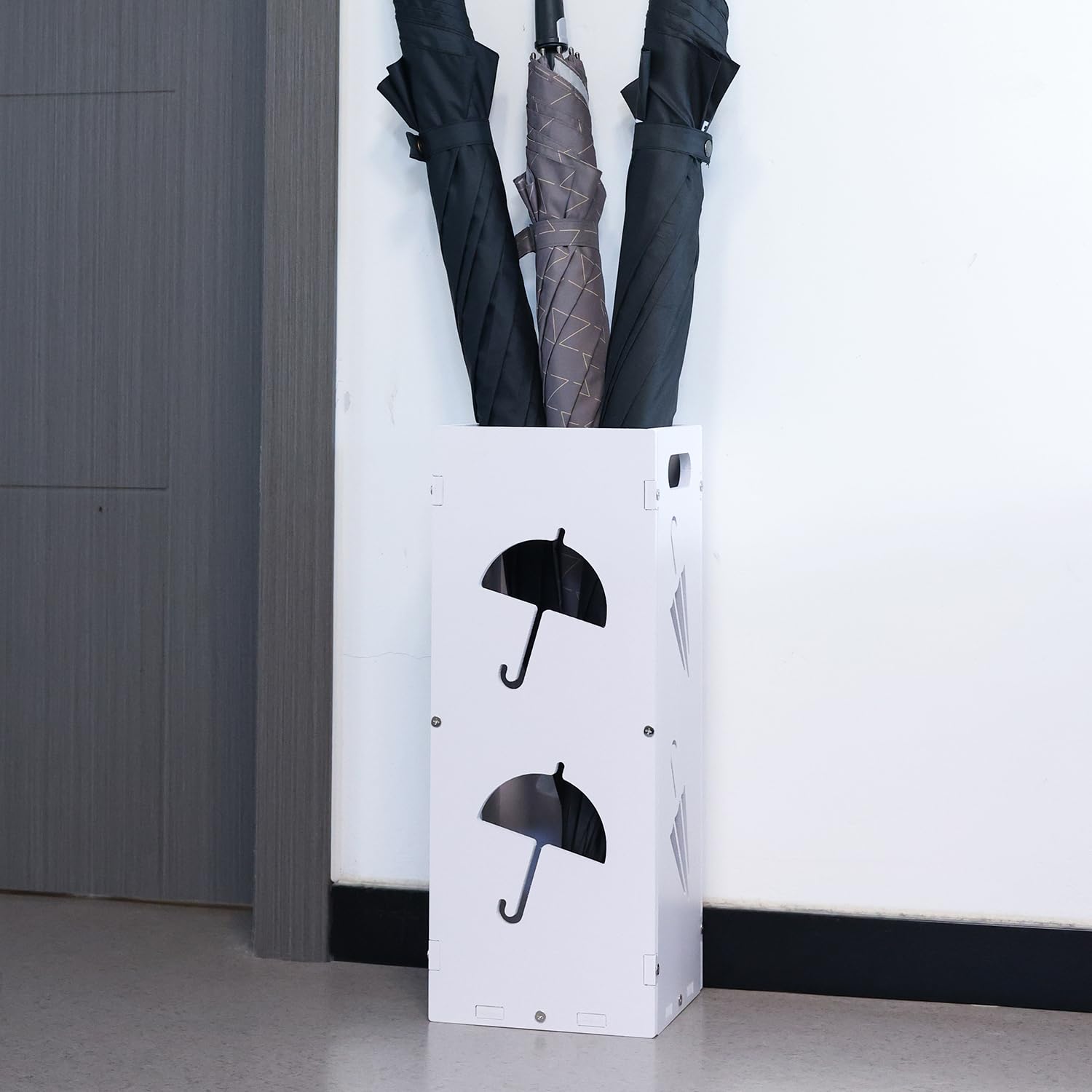 lokubond White Square Umbrella Organizer, Umbrella Stand for Entryway, Storage Bin Freestanding for Home, Office, Hotel
