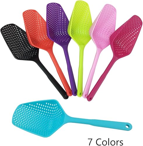 Miniatura 7 de Cuchara coladora grande de mango largo, colador de drenaje, colador de pasta, cocina para espaguetis, fideos, verduras, 13.5 pulgadas, color azul