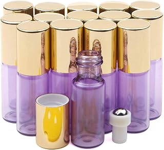 Kesell 5ml Essential Oil Roller Bottles Perfume Small Glass Bottles with Stainless Steel Roll Balls, 15 Pack Leakproof Roll On Bottle