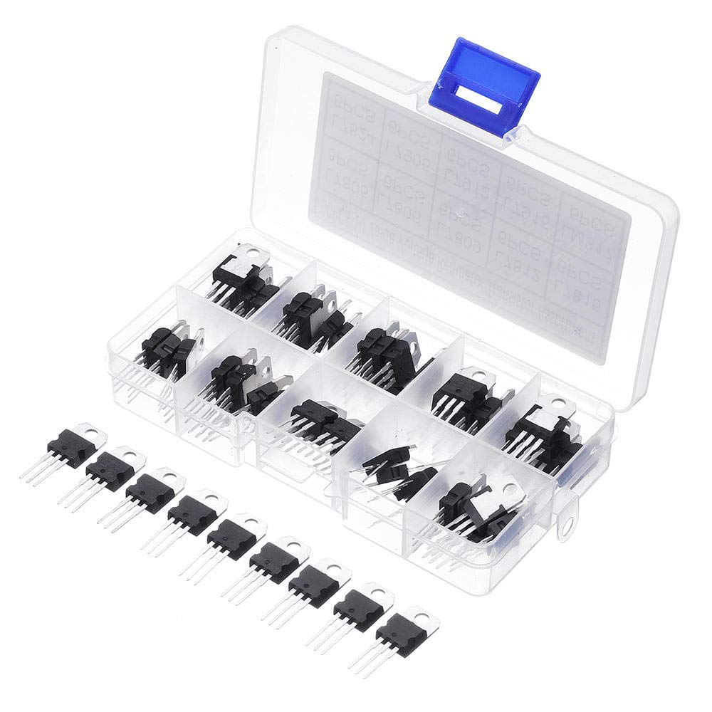 Easy to assemble 10 القيم To-220 الجهد منظم الترانزستور الثلاثي كيت L7805 L7806 L7809 L7812 L7815 L7824 L7905 L7912 L7915 LM317 مع مربع 60 قطع Convenient
