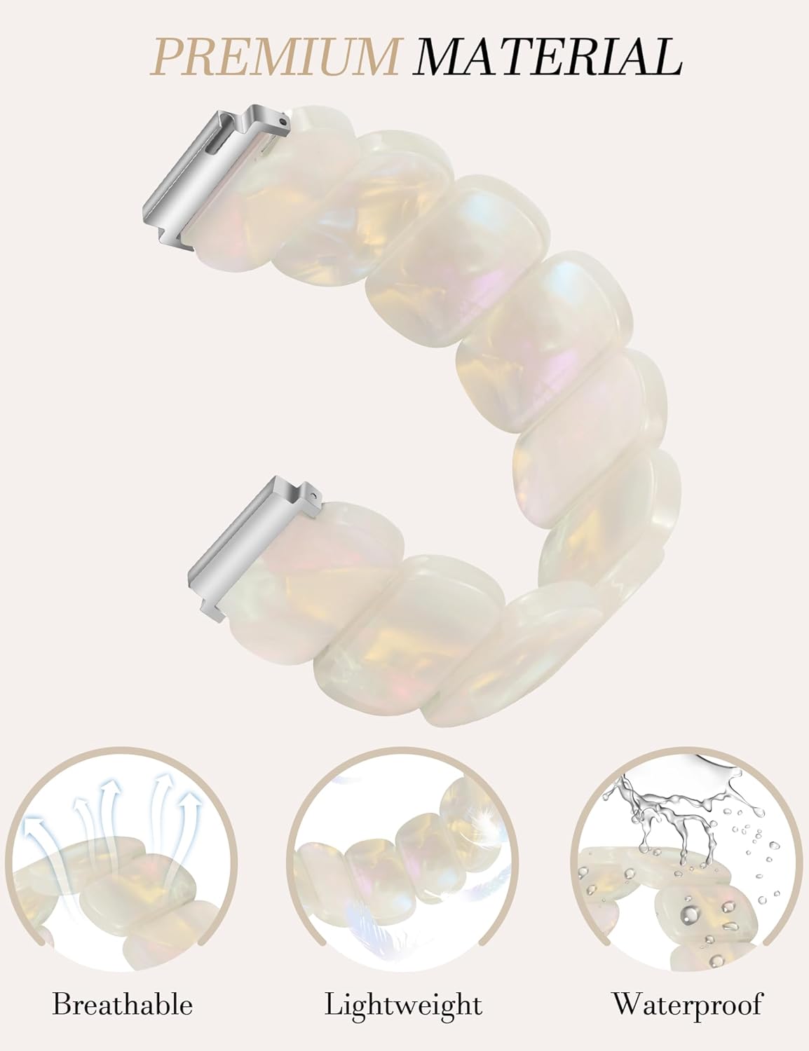 Resin Stretchy Watch Bands 20mm Women Compatible with Samsung Galaxy Watch 7/6/5/4/FE/Active2 40mm 44mm/6 Classic 43mm 47mm/5 Pro 45mm/4 Classic 46mm 42mm Tortoise Bracelet Elastic Strap - Image 4