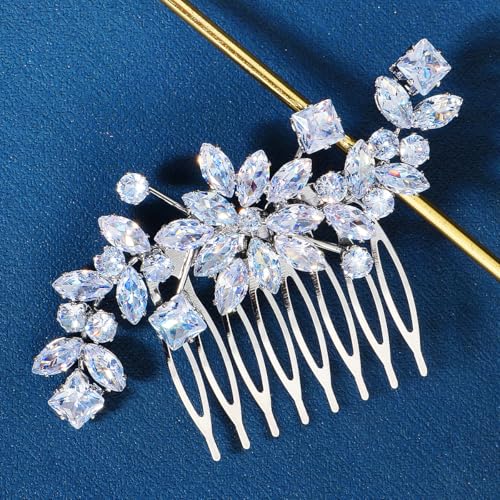 Peine para boda con diseño floral y circonitas miniatura 3