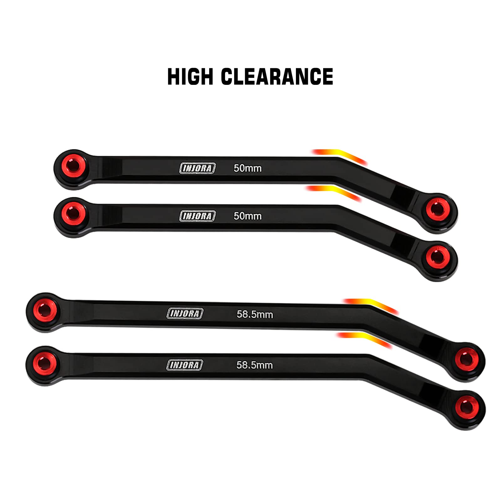INJORA CNC Alluminio Chassis Links Set High Clearance 4 Links Set per 1/24 RC Crawler LWB 133.7mm Axial SCX24 C10 JLU Bronco Base Camp, 8PCS(Nero)