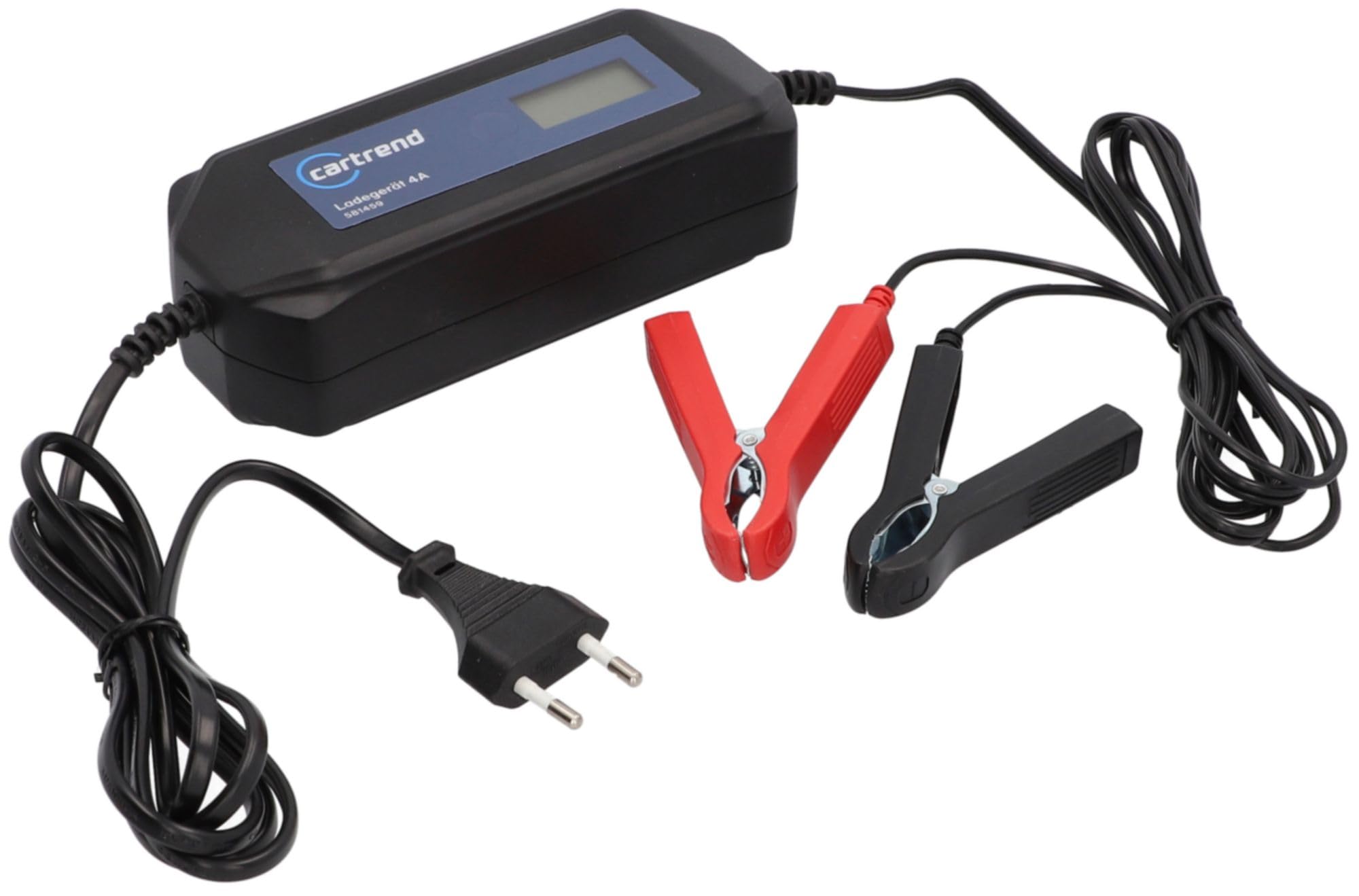 cartrend Mikroprozessor Batterieladegerät DP 4.1, 4A, automatische Diagnose- und Ladefunktion, Autostart nach Netzausfall, LCD-Anzeige, schutzisolierte Polklemmen, für Auto, Motorrad, Boote, Traktoren