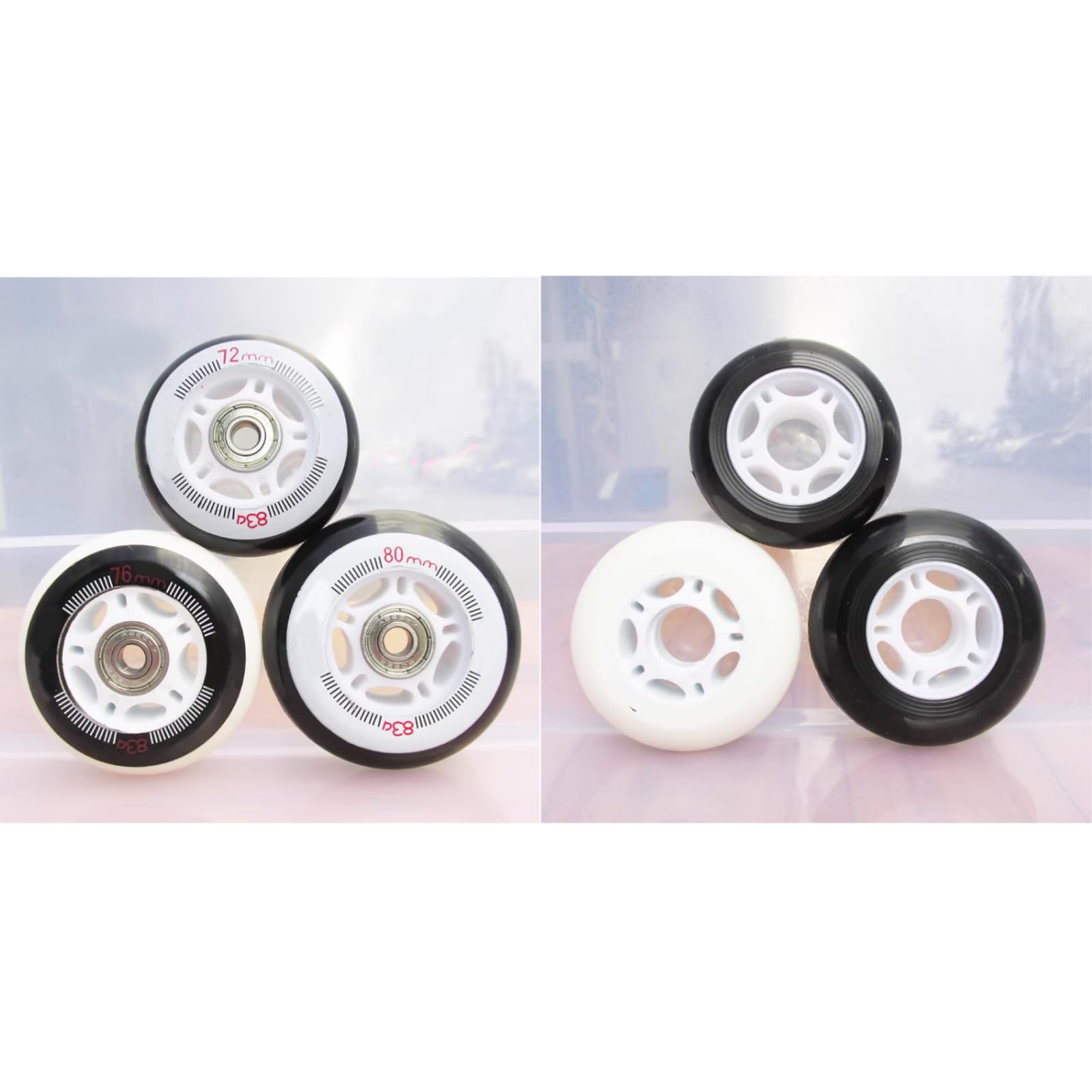 Genérico Ruedas de Repuesto para Patines en Línea Exterior Interior Ruedas de Repuesto para Hockey en Línea (72 mm, 76 mm, 80 mm, Paquete de 8), Dureza 83A